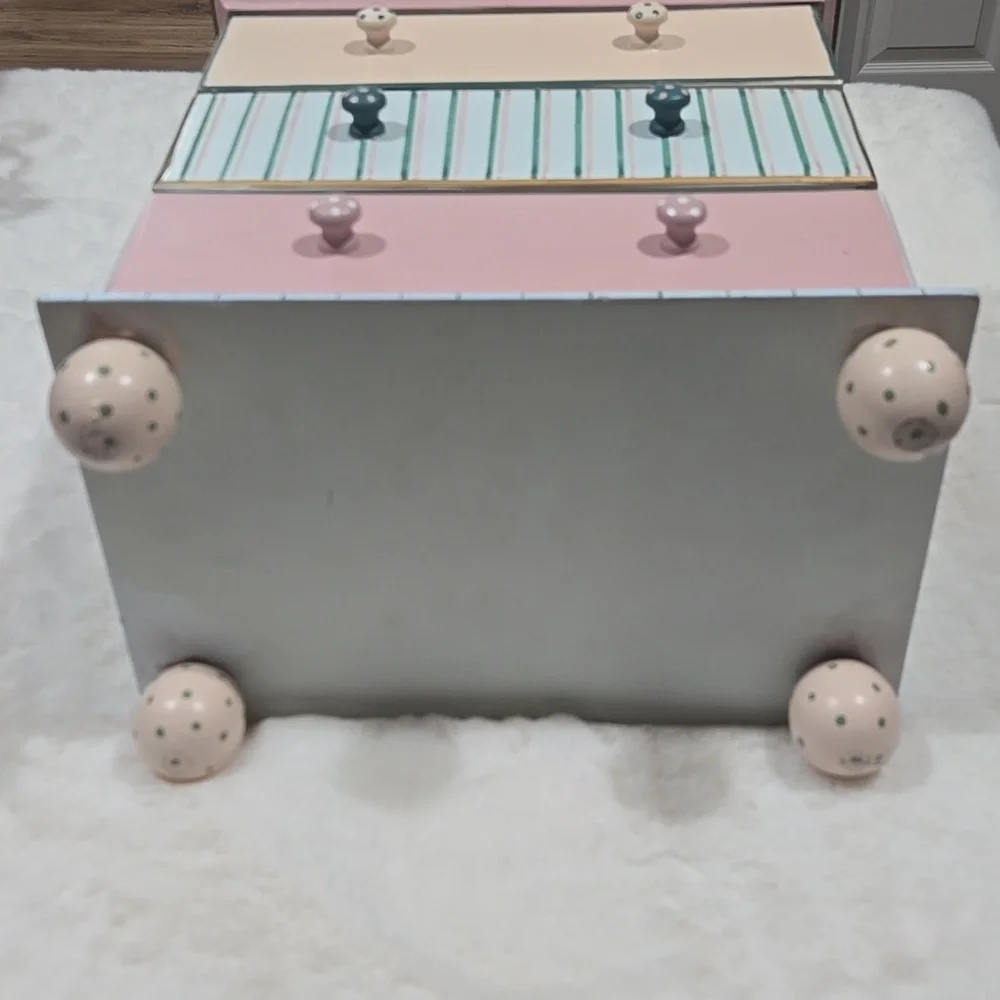 Hand painted jewelry chest blue, pink, yea, gold, peach